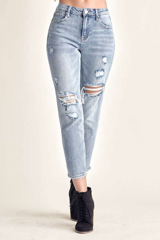 RISEN Distressed Slim Cropped Jeans - jeans - MEDIUM - Bella Bourget