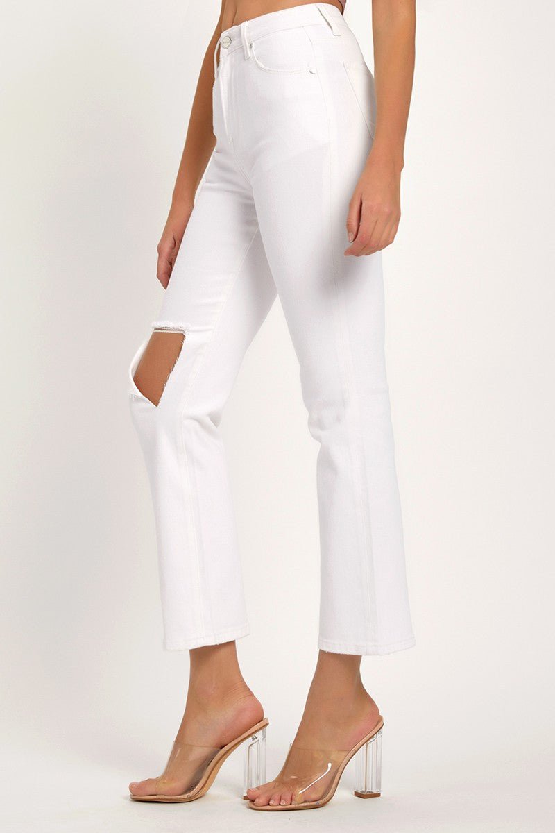 RISEN Full Size Distressed Cropped Straight Jeans - Jeans - White - Bella Bourget