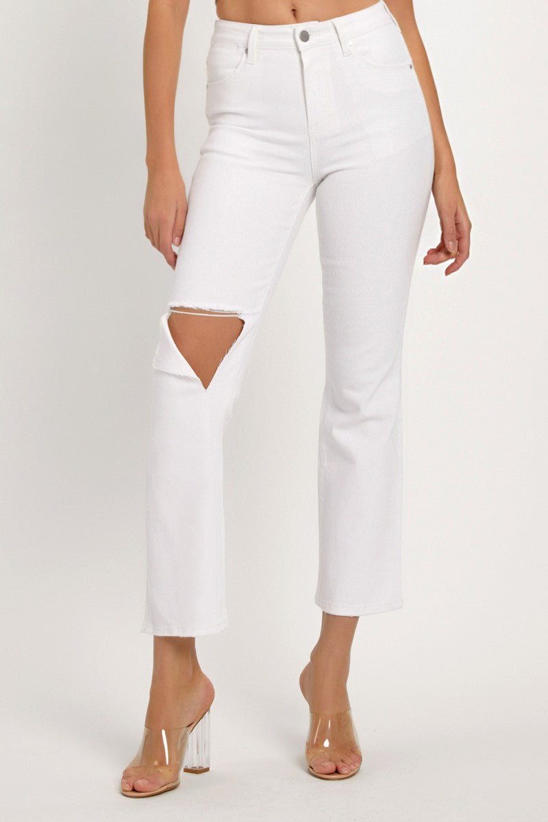 RISEN Full Size Distressed Cropped Straight Jeans - Jeans - White - Bella Bourget