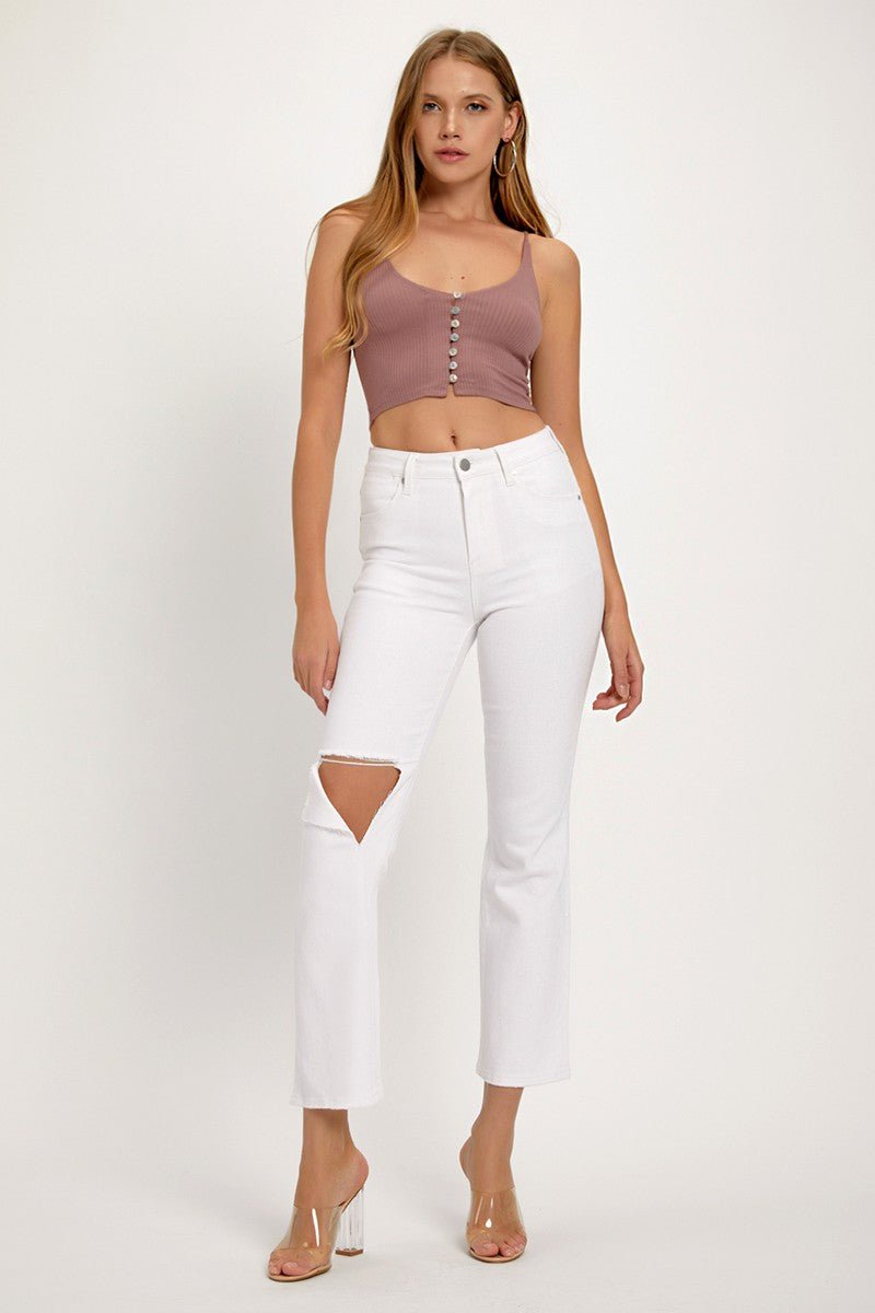 RISEN Full Size Distressed Cropped Straight Jeans - Jeans - White - Bella Bourget