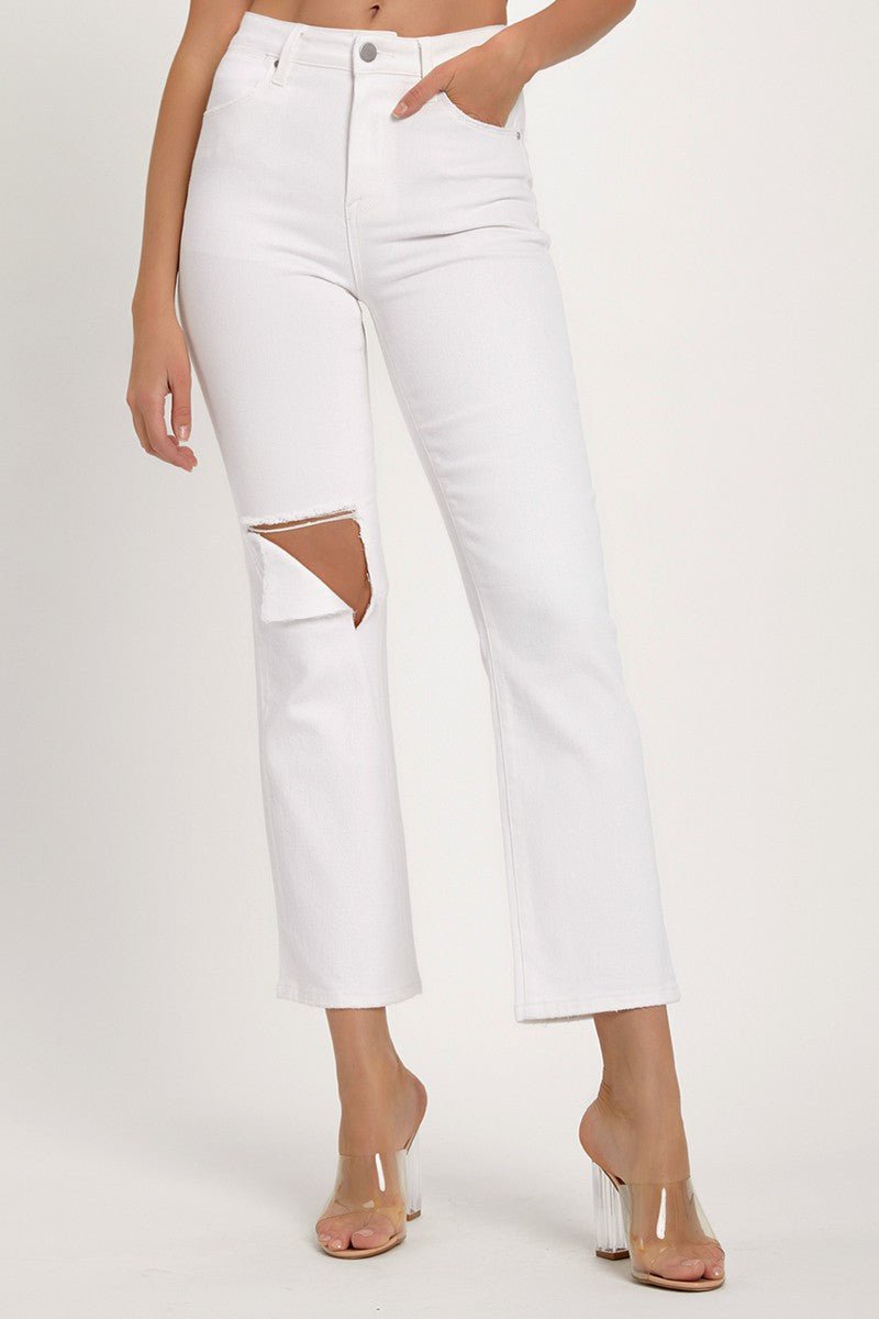 RISEN Full Size Distressed Cropped Straight Jeans - Jeans - White - Bella Bourget