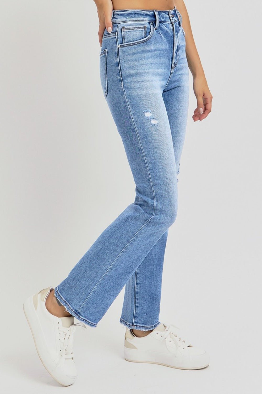 RISEN Full Size Distressed High - Rise Ankle Straight Jeans - Jeans - Medium - Bella Bourget