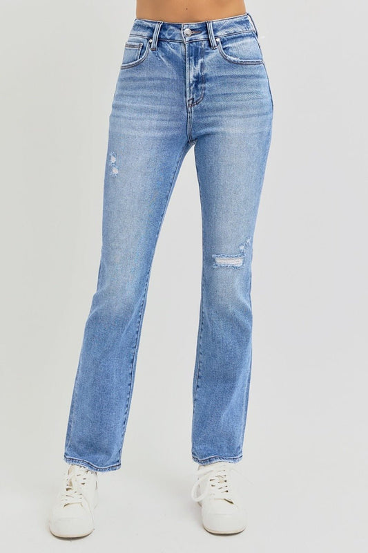 RISEN Full Size Distressed High - Rise Ankle Straight Jeans - Jeans - Medium - Bella Bourget