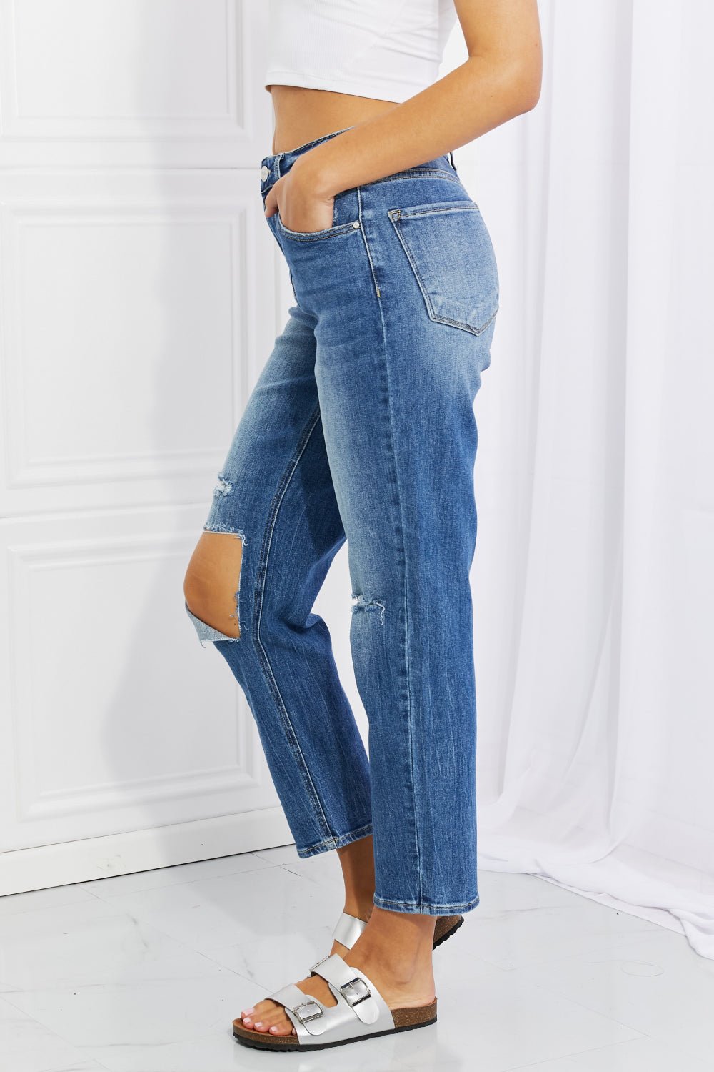 RISEN Full Size Emily High Rise Relaxed Jeans - Jeans - Dark - Bella Bourget