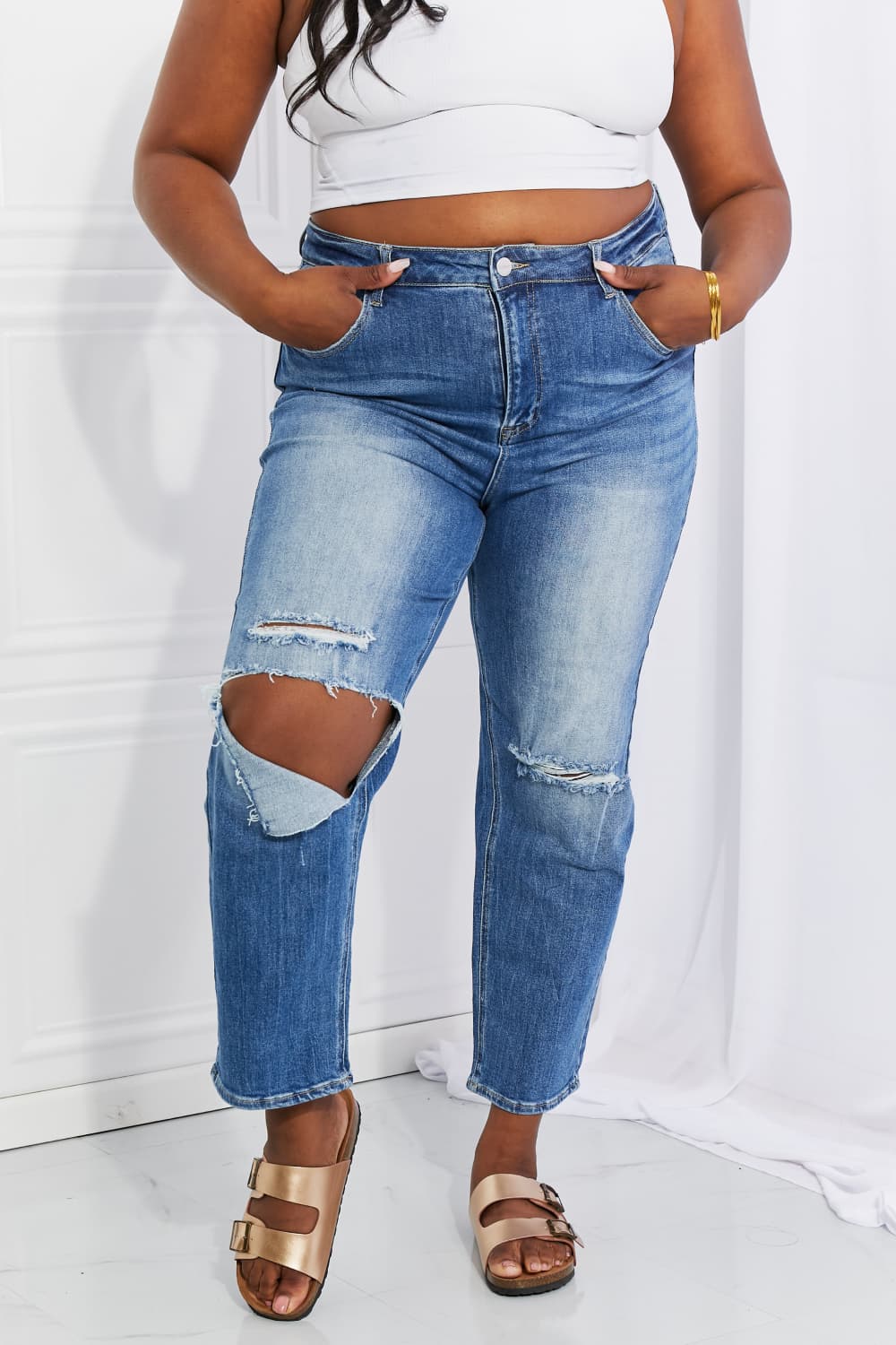 RISEN Full Size Emily High Rise Relaxed Jeans - Jeans - Dark - Bella Bourget