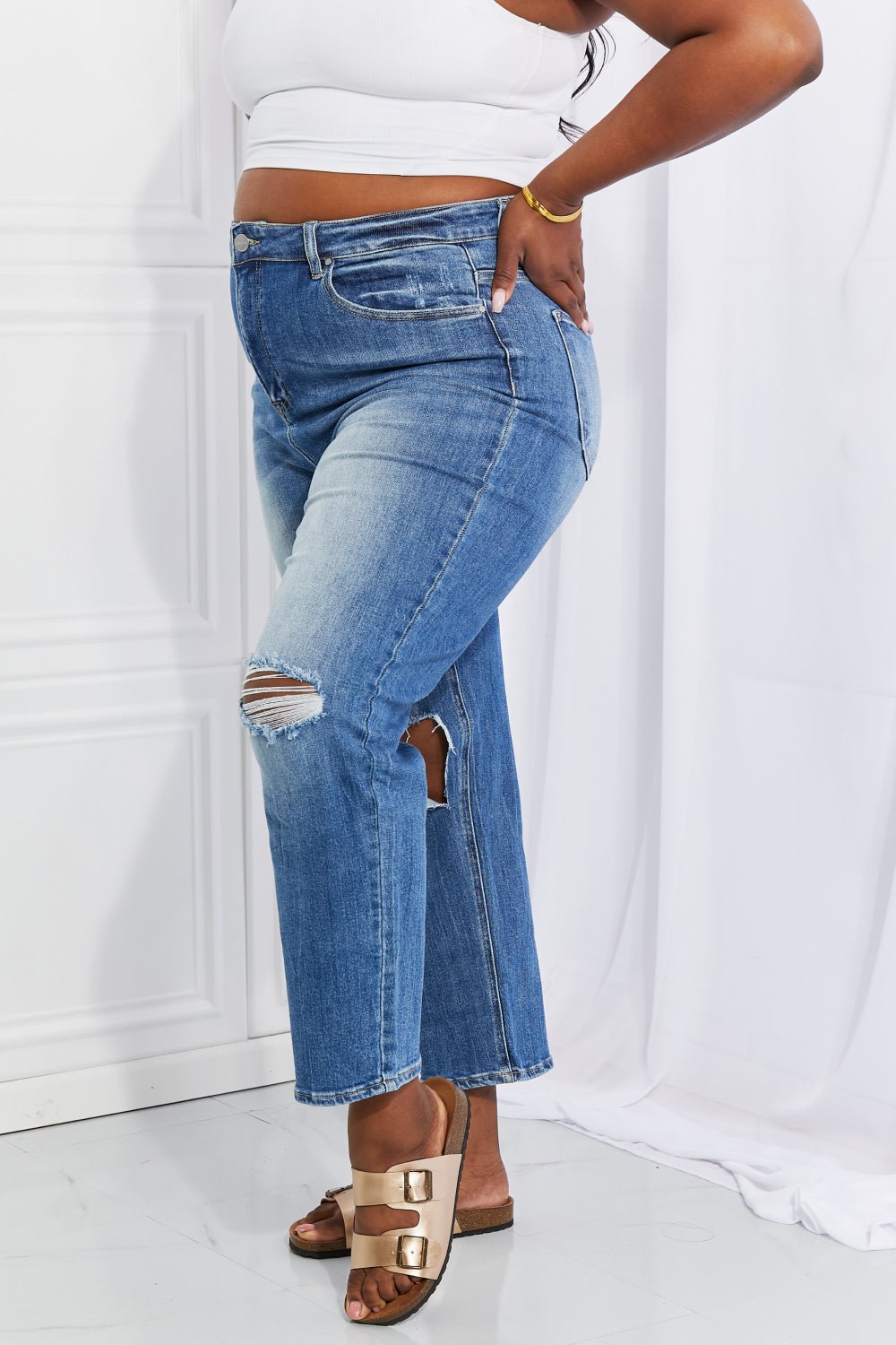 RISEN Full Size Emily High Rise Relaxed Jeans - Jeans - Dark - Bella Bourget