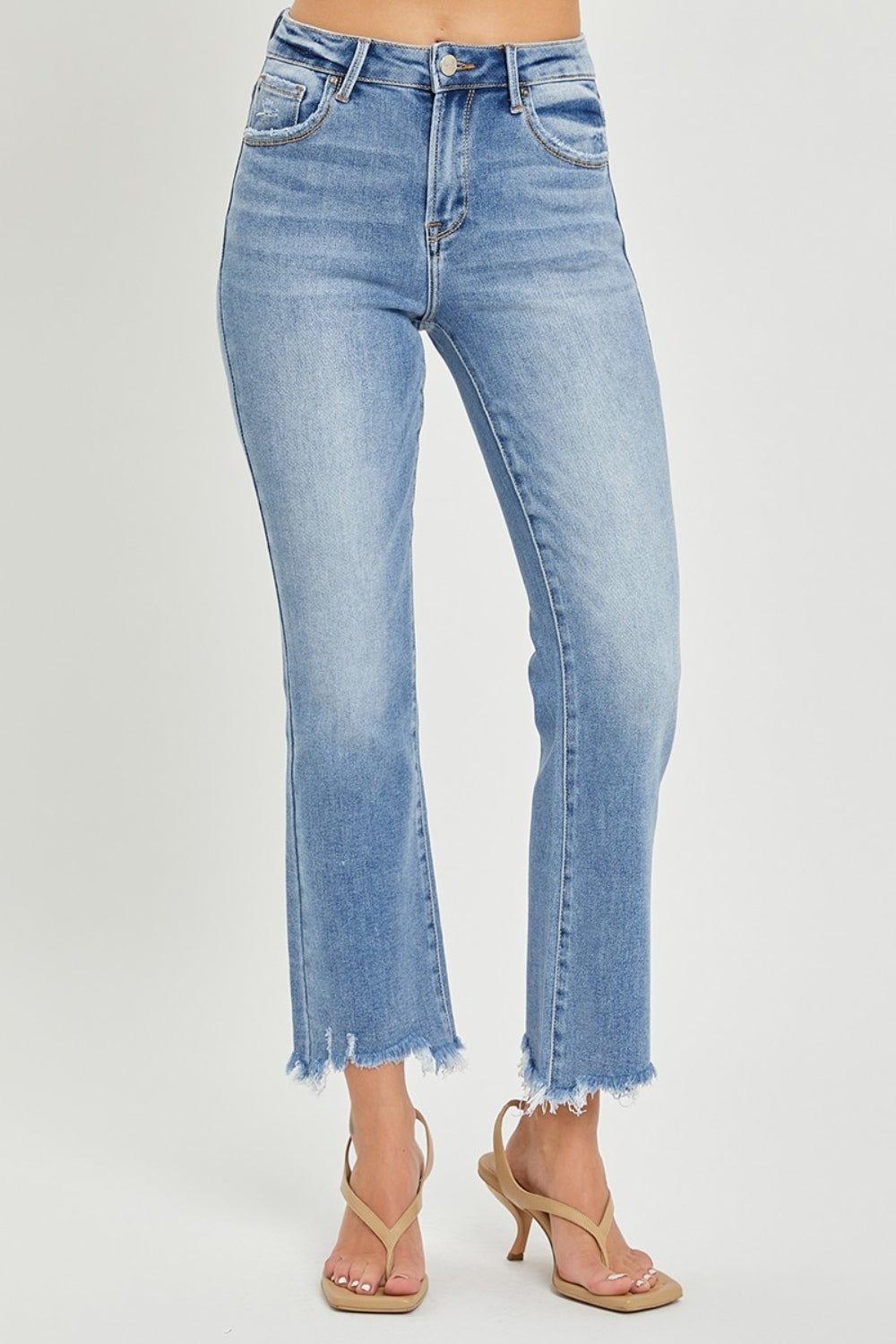 RISEN Full Size Frayed Hem Cropped Straight Jeans - Jeans - Medium - Bella Bourget