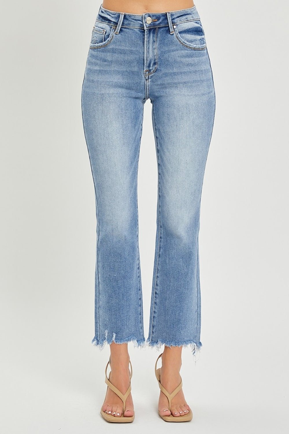 RISEN Full Size Frayed Hem Cropped Straight Jeans - Jeans - Medium - Bella Bourget