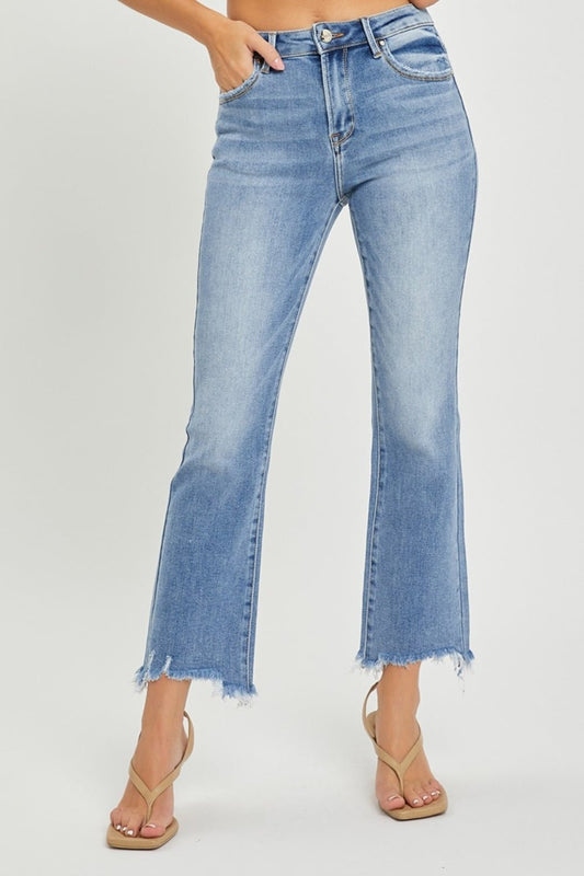 RISEN Full Size Frayed Hem Cropped Straight Jeans - Jeans - Medium - Bella Bourget