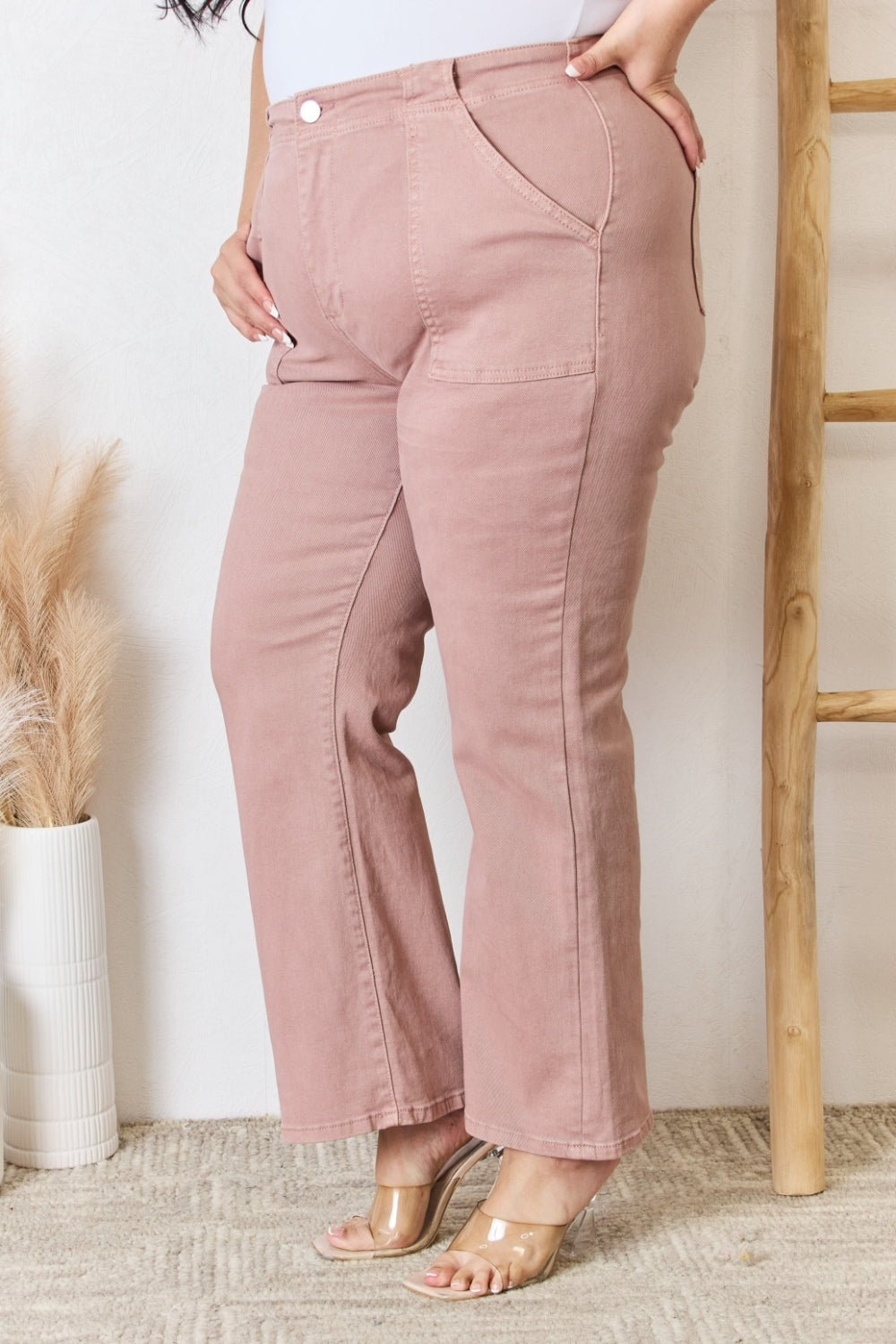 RISEN Full Size High Rise Ankle Flare Jeans - Jeans - Mauve - Bella Bourget