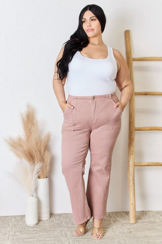 RISEN Full Size High Rise Ankle Flare Jeans - Jeans - Mauve - Bella Bourget