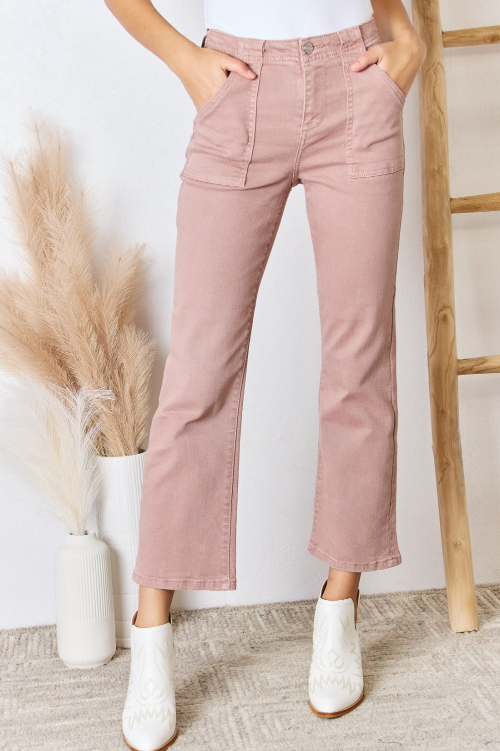 RISEN Full Size High Rise Ankle Flare Jeans - Jeans - Mauve - Bella Bourget