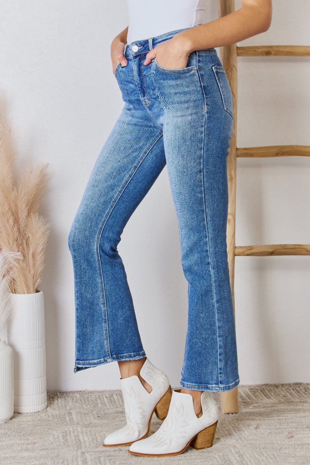 RISEN Full Size High Rise Ankle Flare Jeans - Jeans - Medium - Bella Bourget