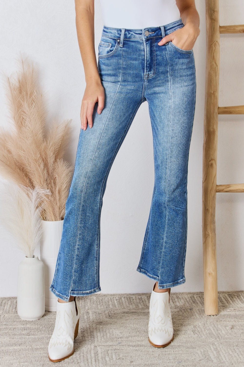 RISEN Full Size High Rise Ankle Flare Jeans - Jeans - Medium - Bella Bourget