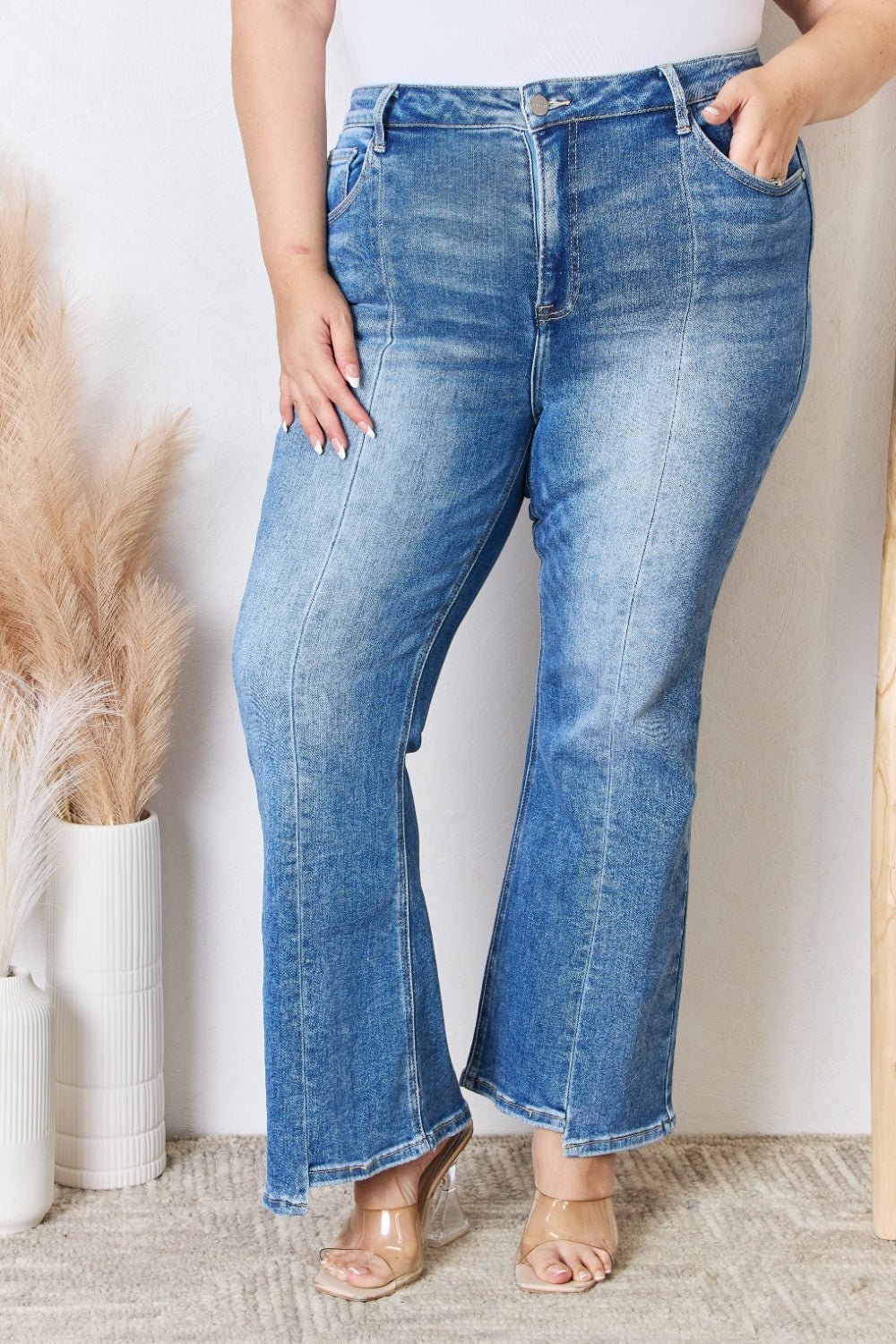 RISEN Full Size High Rise Ankle Flare Jeans - Jeans - Medium - Bella Bourget