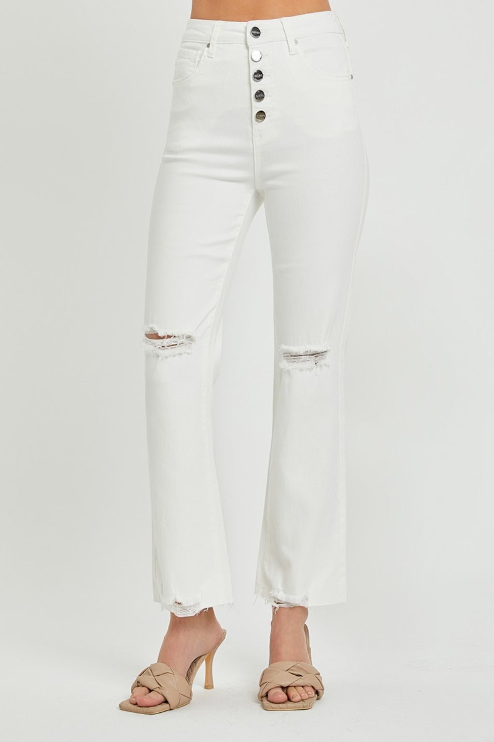 RISEN Full Size High Rise Button Fly Straight Ankle Jeans - jeans - White - Bella Bourget