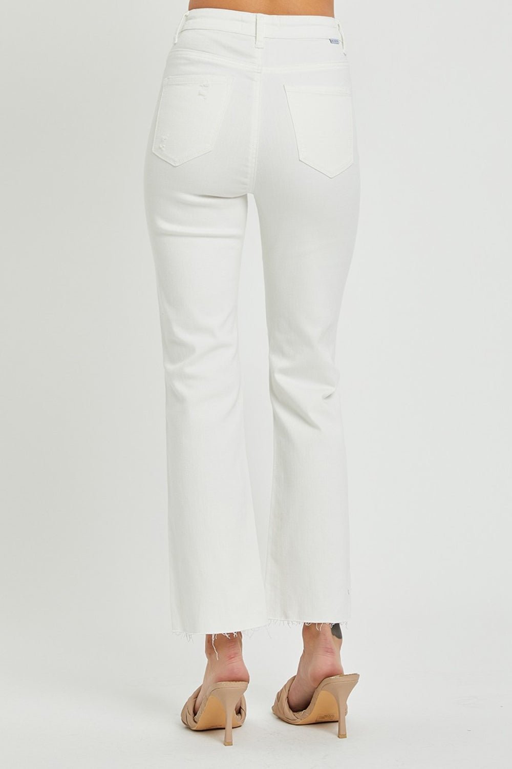 RISEN Full Size High Rise Button Fly Straight Ankle Jeans - jeans - White - Bella Bourget