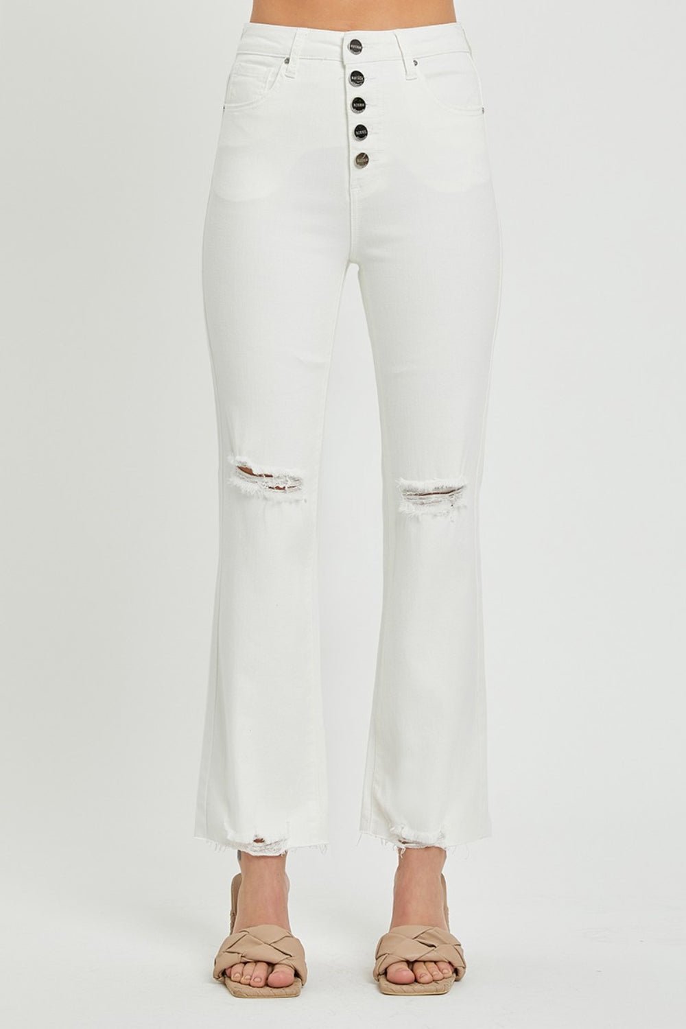 RISEN Full Size High Rise Button Fly Straight Ankle Jeans - jeans - White - Bella Bourget