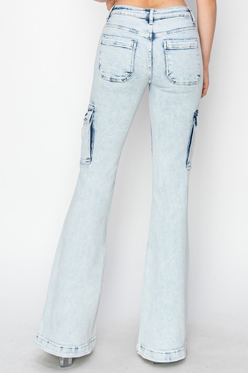 RISEN Full Size High Rise Cargo Flare Jeans - Jeans - Acid Light - Bella Bourget