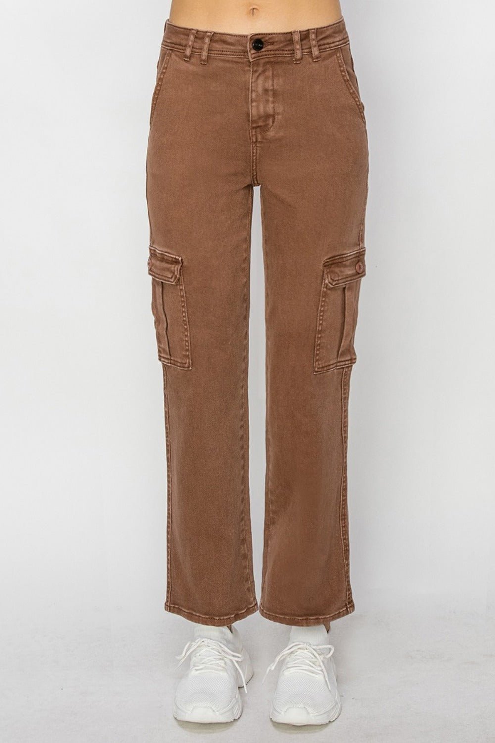 Risen Full Size High Rise Cargo Jeans - Jeans - Espresso - Bella Bourget