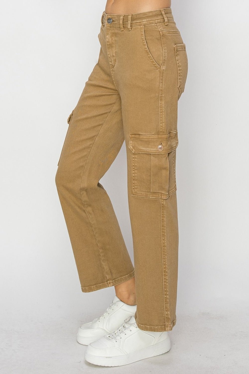 Risen Full Size High Rise Cargo Jeans - Jeans - Mocha - Bella Bourget