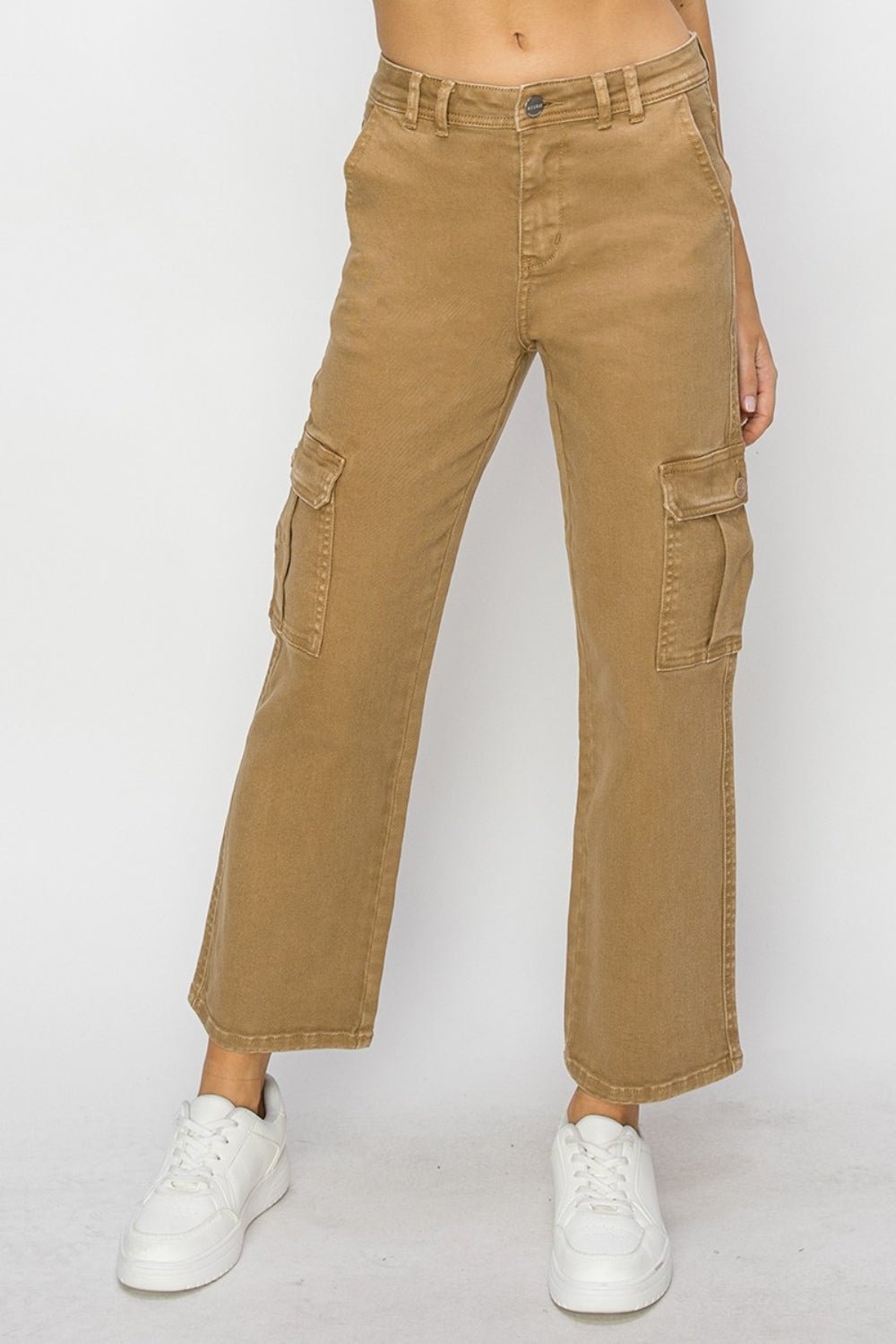 Risen Full Size High Rise Cargo Jeans - Jeans - Mocha - Bella Bourget