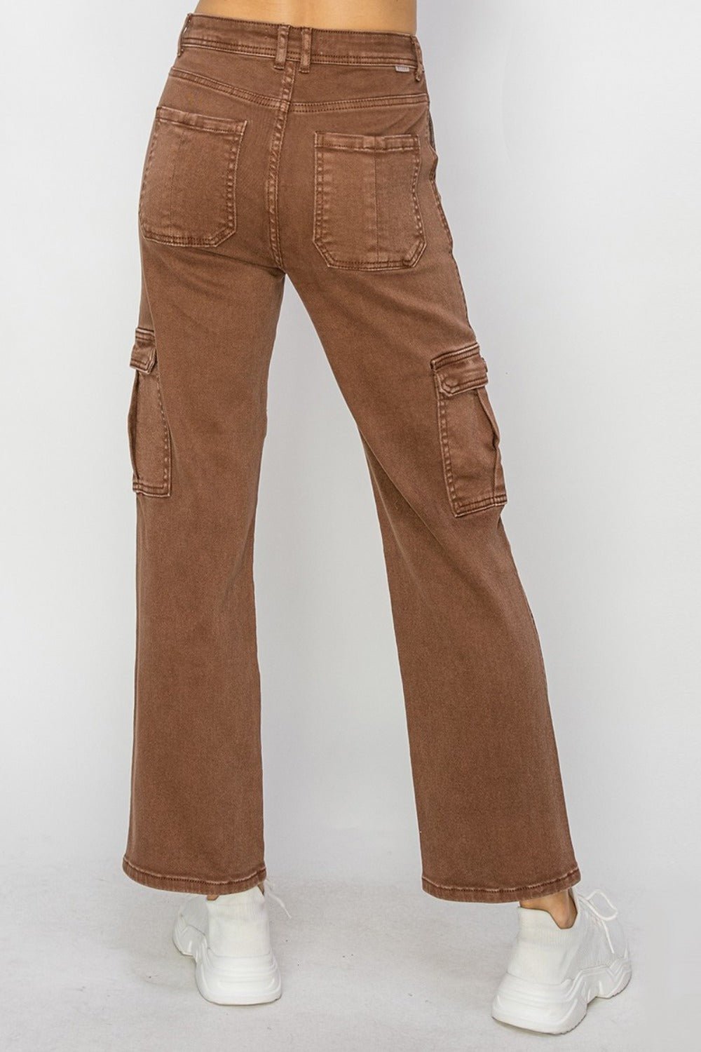 Risen Full Size High Rise Cargo Jeans - Jeans - Espresso - Bella Bourget