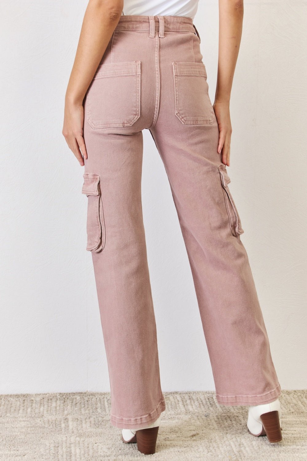 RISEN Full Size High Rise Cargo Wide Leg Jeans - Jeans - Mauve - Bella Bourget