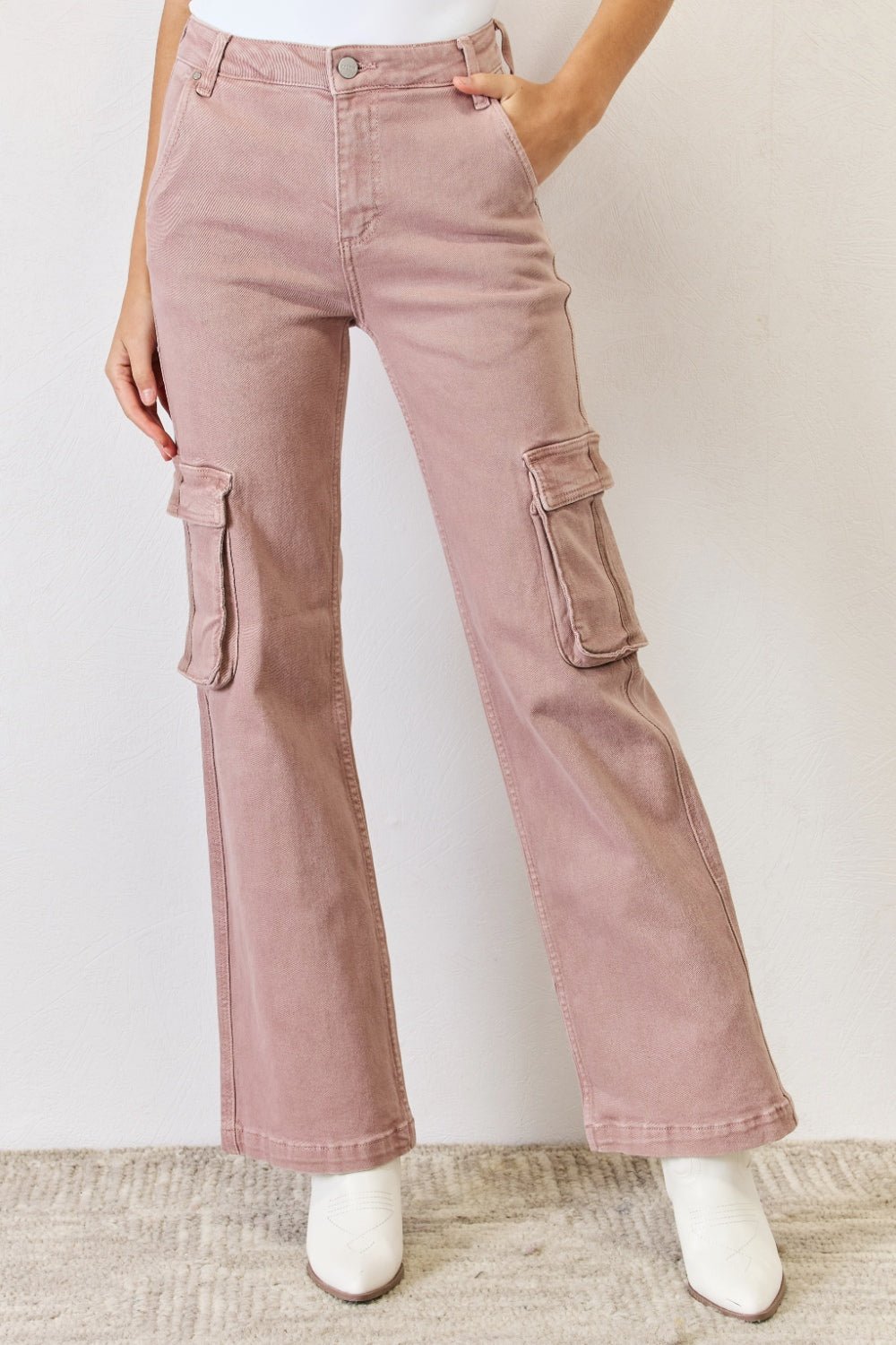 RISEN Full Size High Rise Cargo Wide Leg Jeans - Jeans - Mauve - Bella Bourget