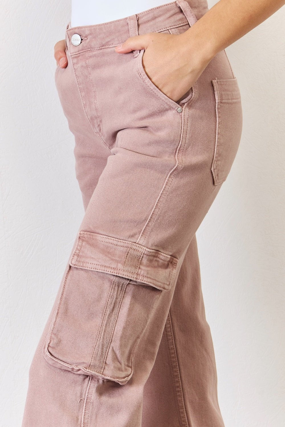 RISEN Full Size High Rise Cargo Wide Leg Jeans - Jeans - Mauve - Bella Bourget