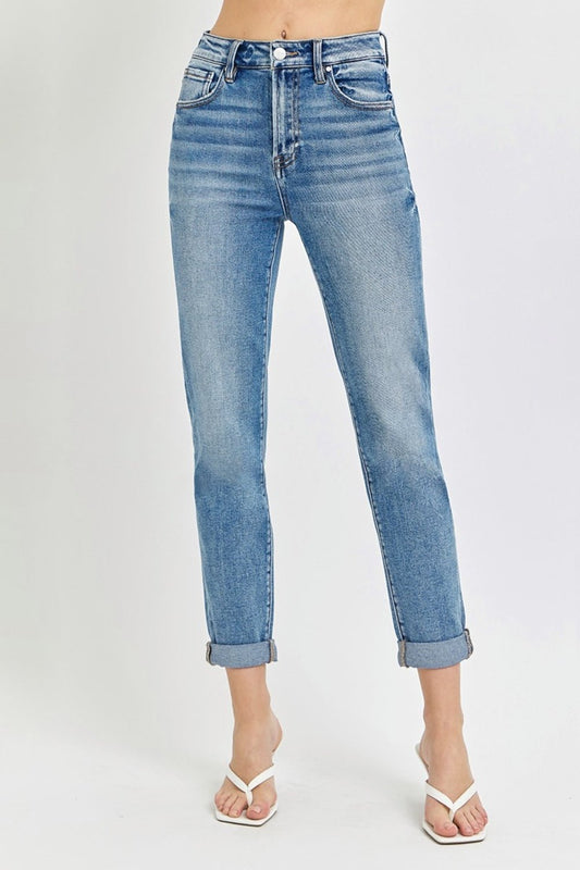 Risen Full Size High Rise Cropped Roll Up Jeans - Jeans - Medium - Bella Bourget