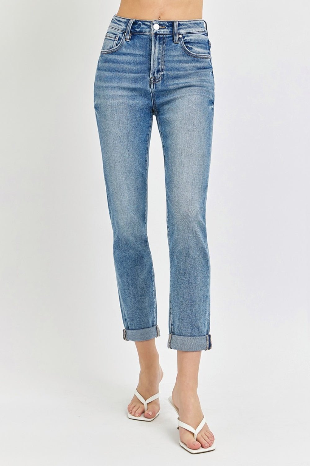 Risen Full Size High Rise Cropped Roll Up Jeans - Jeans - Medium - Bella Bourget