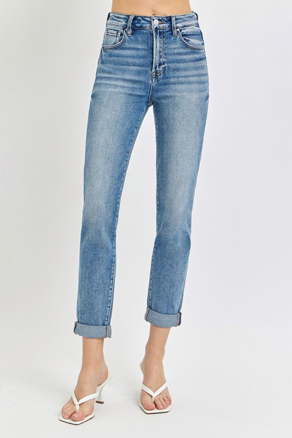 Risen Full Size High Rise Cropped Roll Up Jeans - Jeans - Medium - Bella Bourget