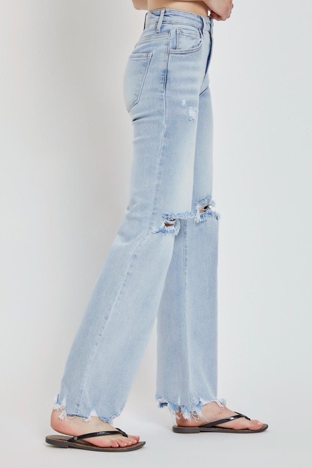 RISEN Full Size High Rise Distressed Wide Leg Jeans - Jeans - Light - Bella Bourget