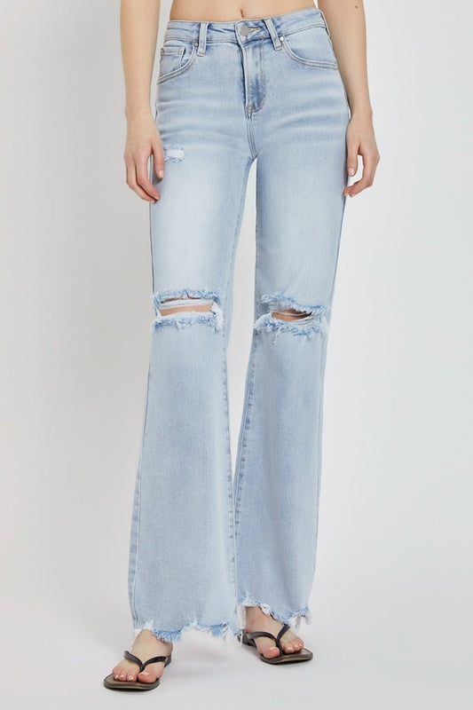 RISEN Full Size High Rise Distressed Wide Leg Jeans - Jeans - Light - Bella Bourget