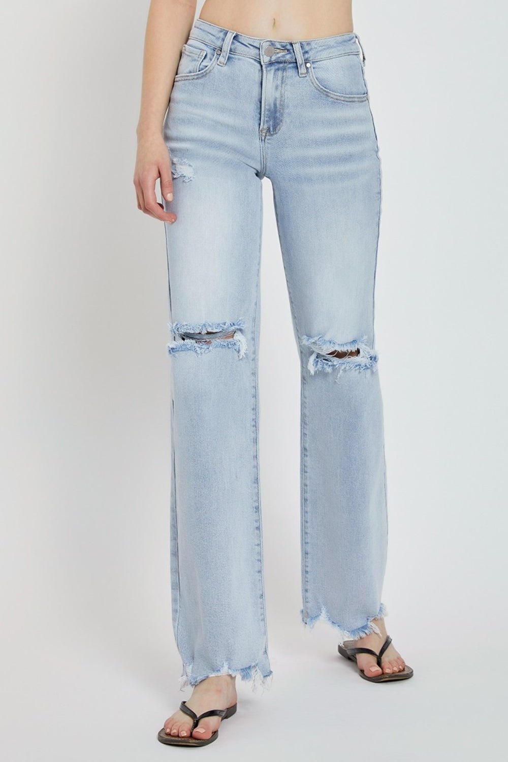 RISEN Full Size High Rise Distressed Wide Leg Jeans - Jeans - Light - Bella Bourget