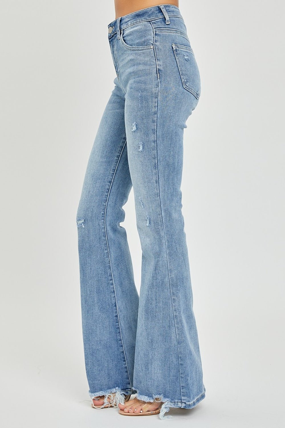 Risen Full Size High Rise Frayed Hem Flare Jeans - Jeans - Light - Bella Bourget