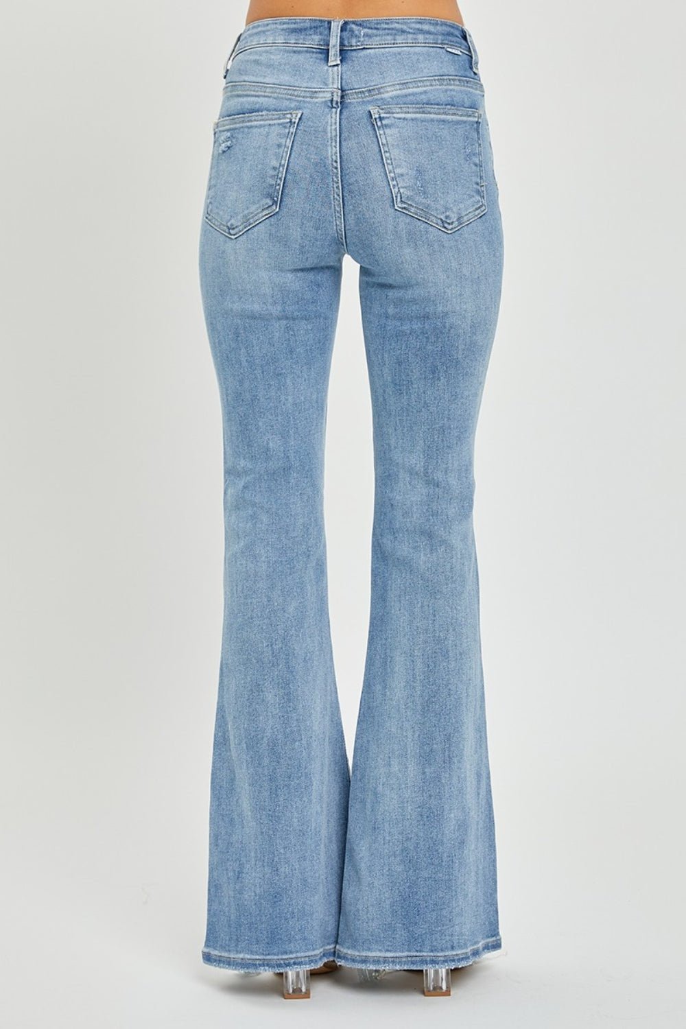 Risen Full Size High Rise Frayed Hem Flare Jeans - Jeans - Light - Bella Bourget