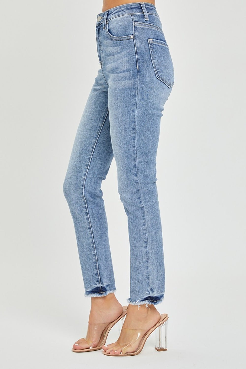 RISEN Full Size High Rise Frayed Hem Skinny Jeans - jeans - Medium - Bella Bourget