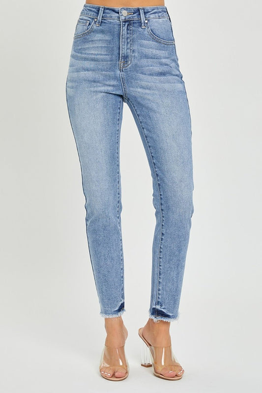 RISEN Full Size High Rise Frayed Hem Skinny Jeans - jeans - Medium - Bella Bourget