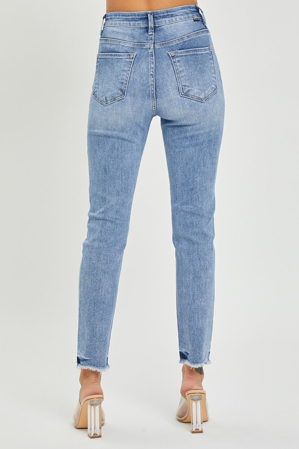 RISEN Full Size High Rise Frayed Hem Skinny Jeans - jeans - Medium - Bella Bourget