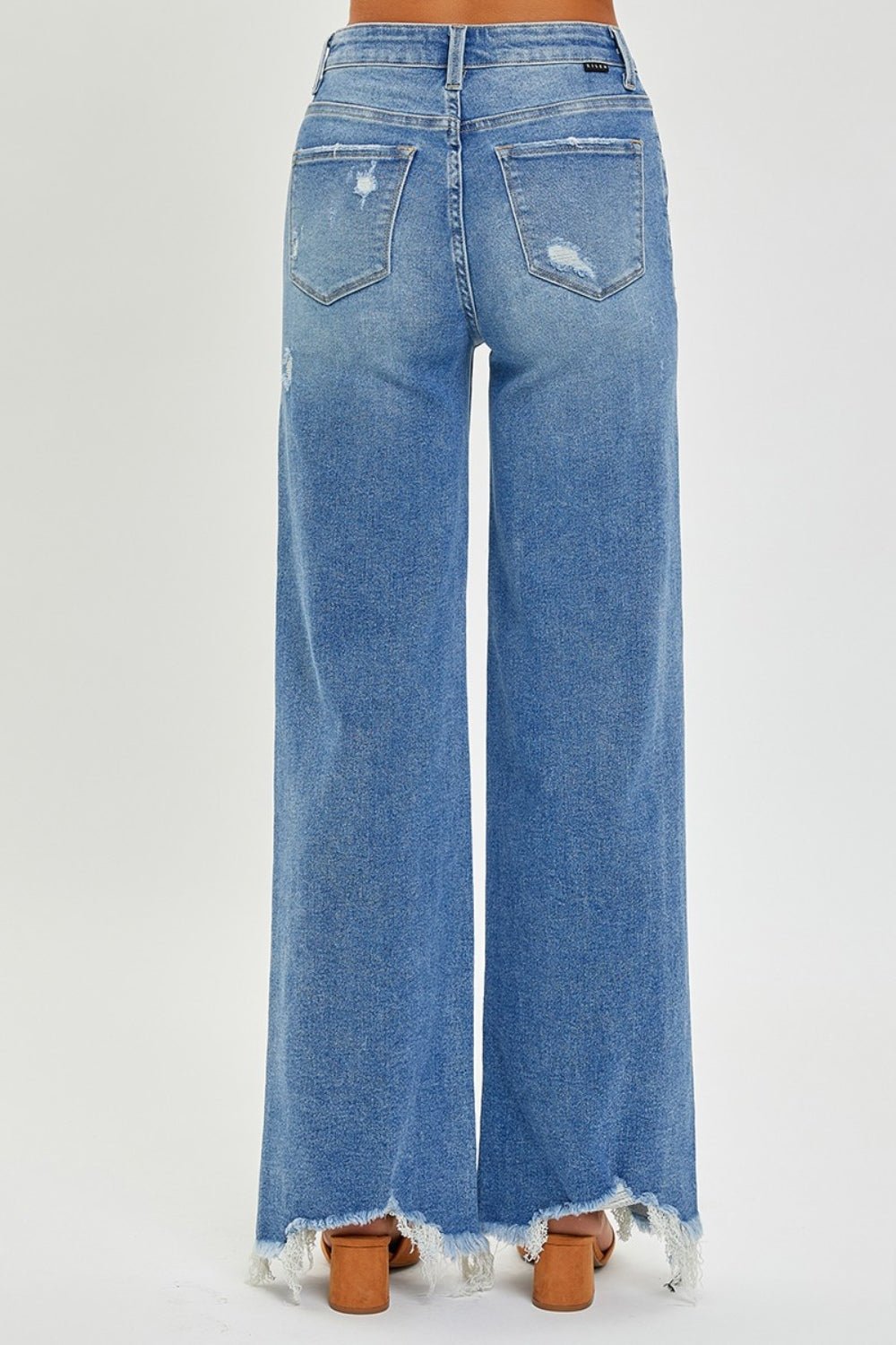 RISEN Full Size High Rise Frayed Hem Wide Leg Jeans - Jeans - Medium - Bella Bourget