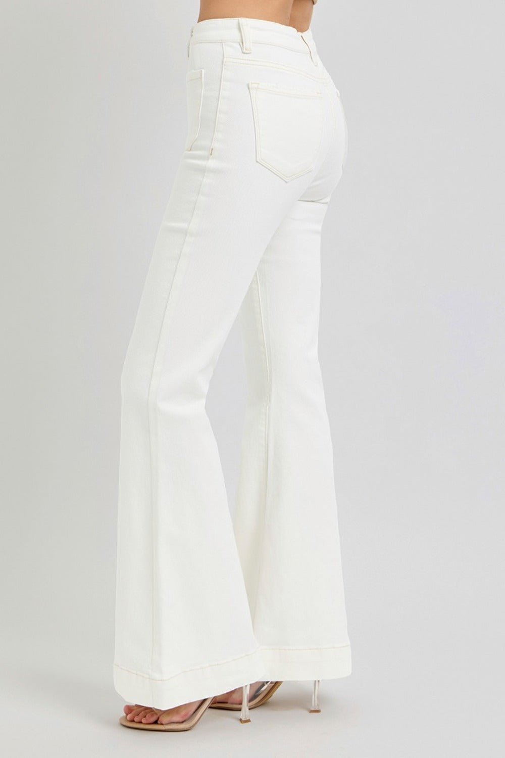 RISEN Full Size High Rise Front Patch Pocket Flare Jeans - Jeans - Cream - Bella Bourget