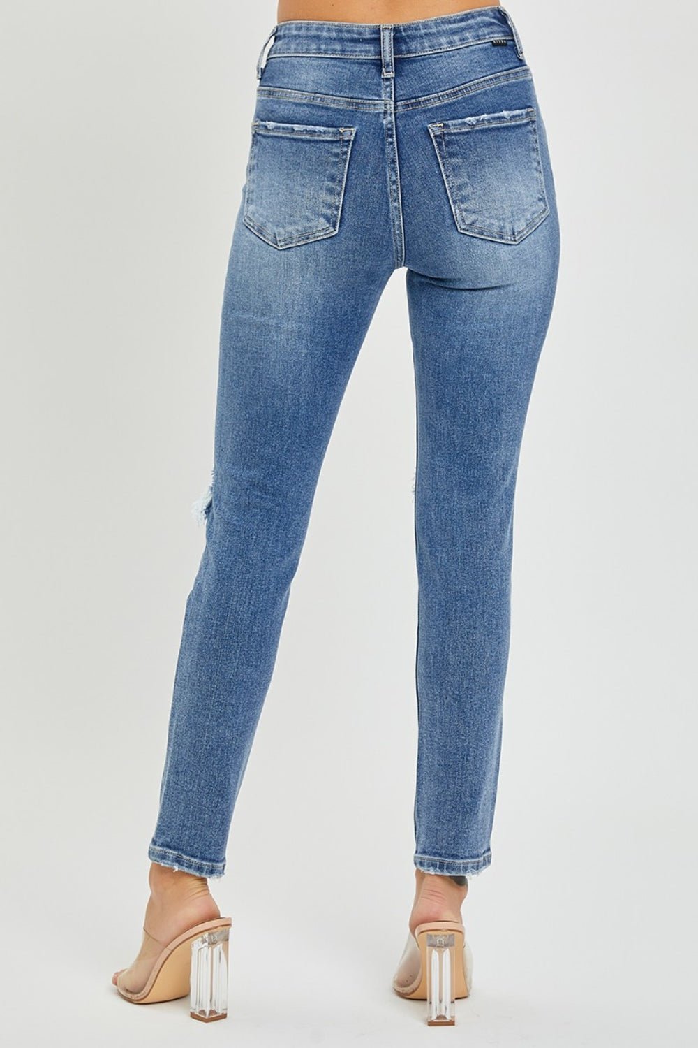 Risen Full Size High Rise Knee Distressed Skinny Jeans - Jeans - Medium - Bella Bourget