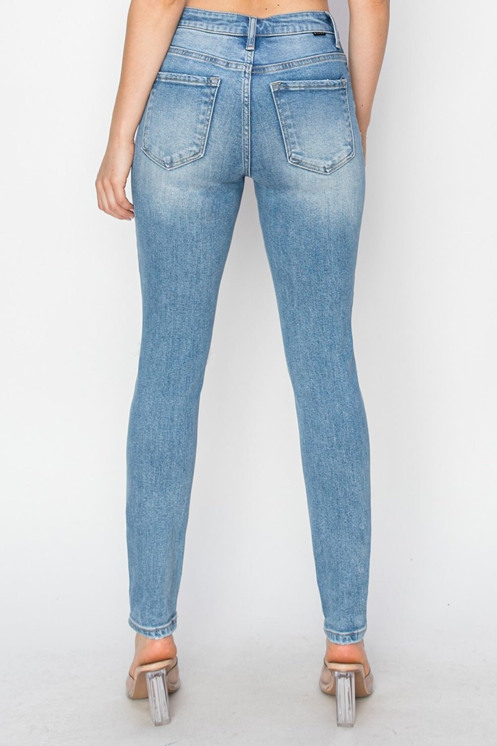 Risen Full Size High Rise Knee Distressed Skinny Jeans - Jeans - Light - Bella Bourget