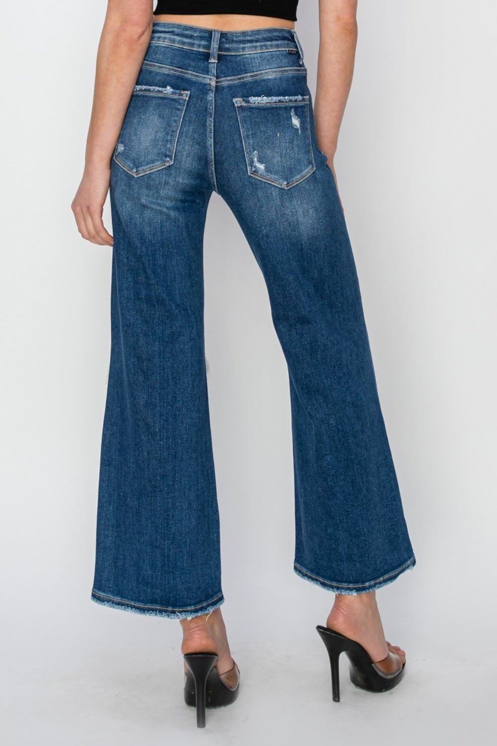 Risen Full Size High Rise Patch Detailed Wide Leg Crop Jeans - Jeans - Medium - Bella Bourget