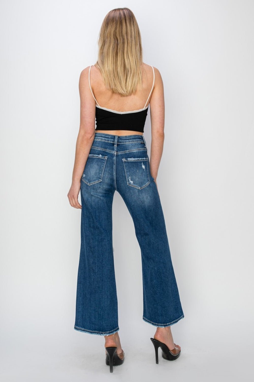 Risen Full Size High Rise Patch Detailed Wide Leg Crop Jeans - Jeans - Medium - Bella Bourget