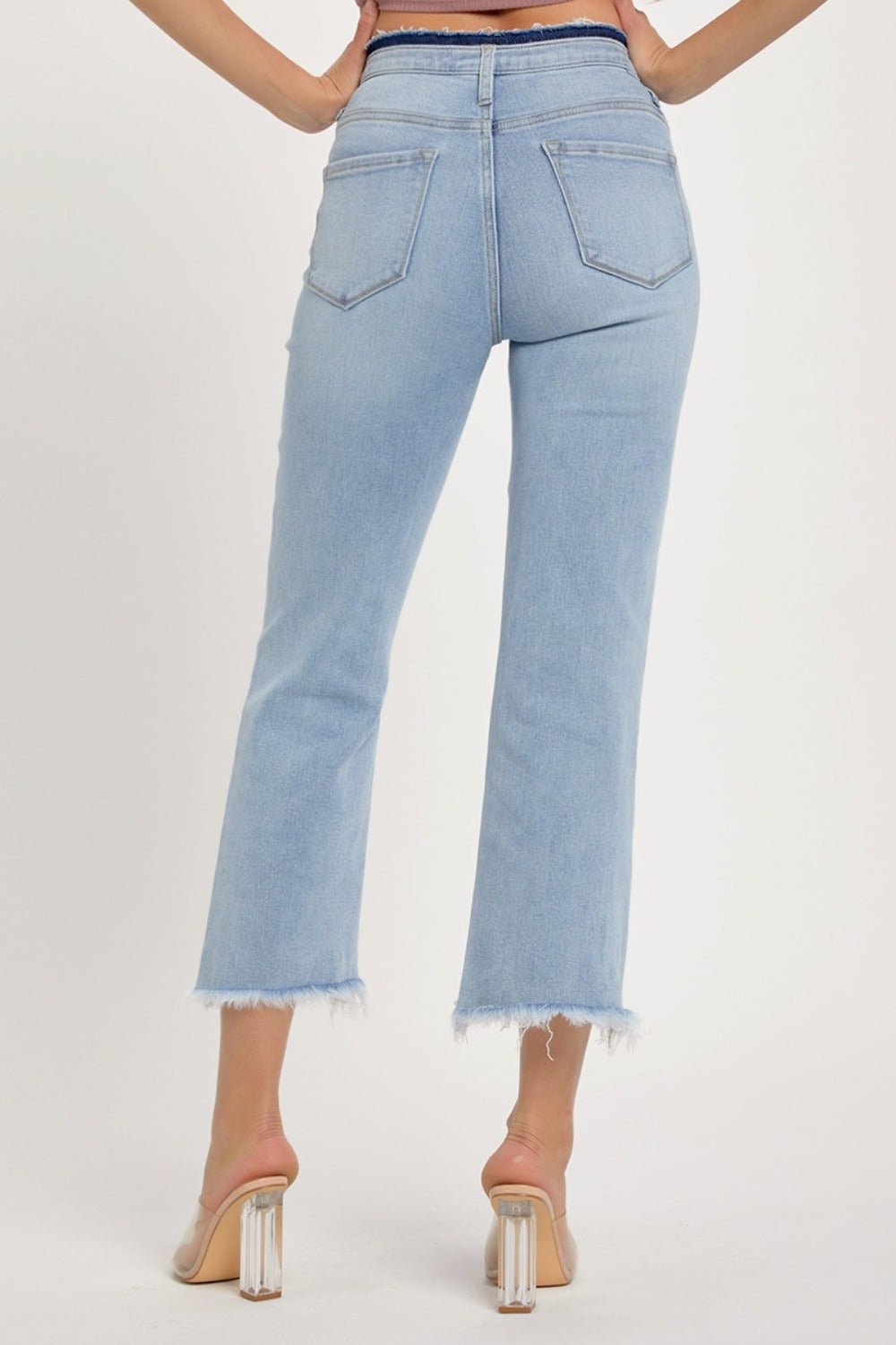 RISEN Full Size High Rise Raw Edge Crop Jeans - Jeans - Light - Bella Bourget