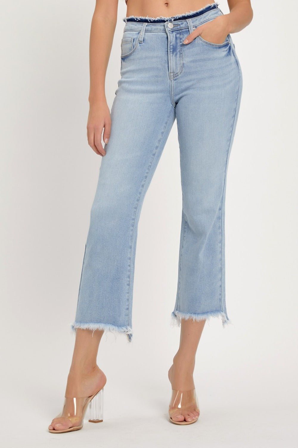 RISEN Full Size High Rise Raw Edge Crop Jeans - Jeans - Light - Bella Bourget