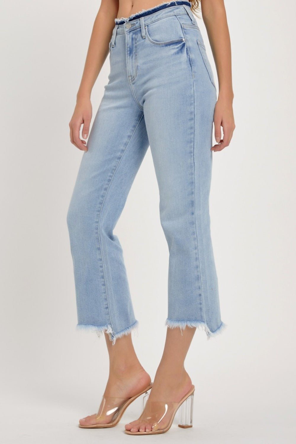 RISEN Full Size High Rise Raw Edge Crop Jeans - Jeans - Light - Bella Bourget